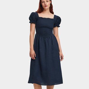 Belle Linen Dress in Navy